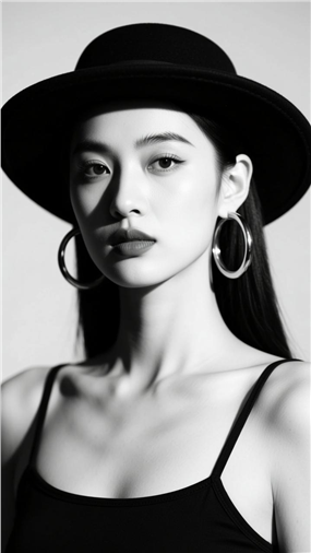 黑白风格吊带小背心美女图片